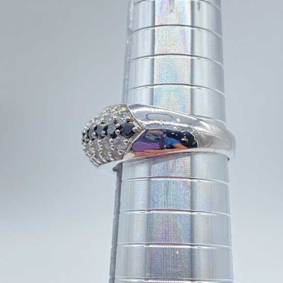 Sterling Silver White & Black CZ Pave Ring Band Size 7 *READ* - Picture 7 of 11